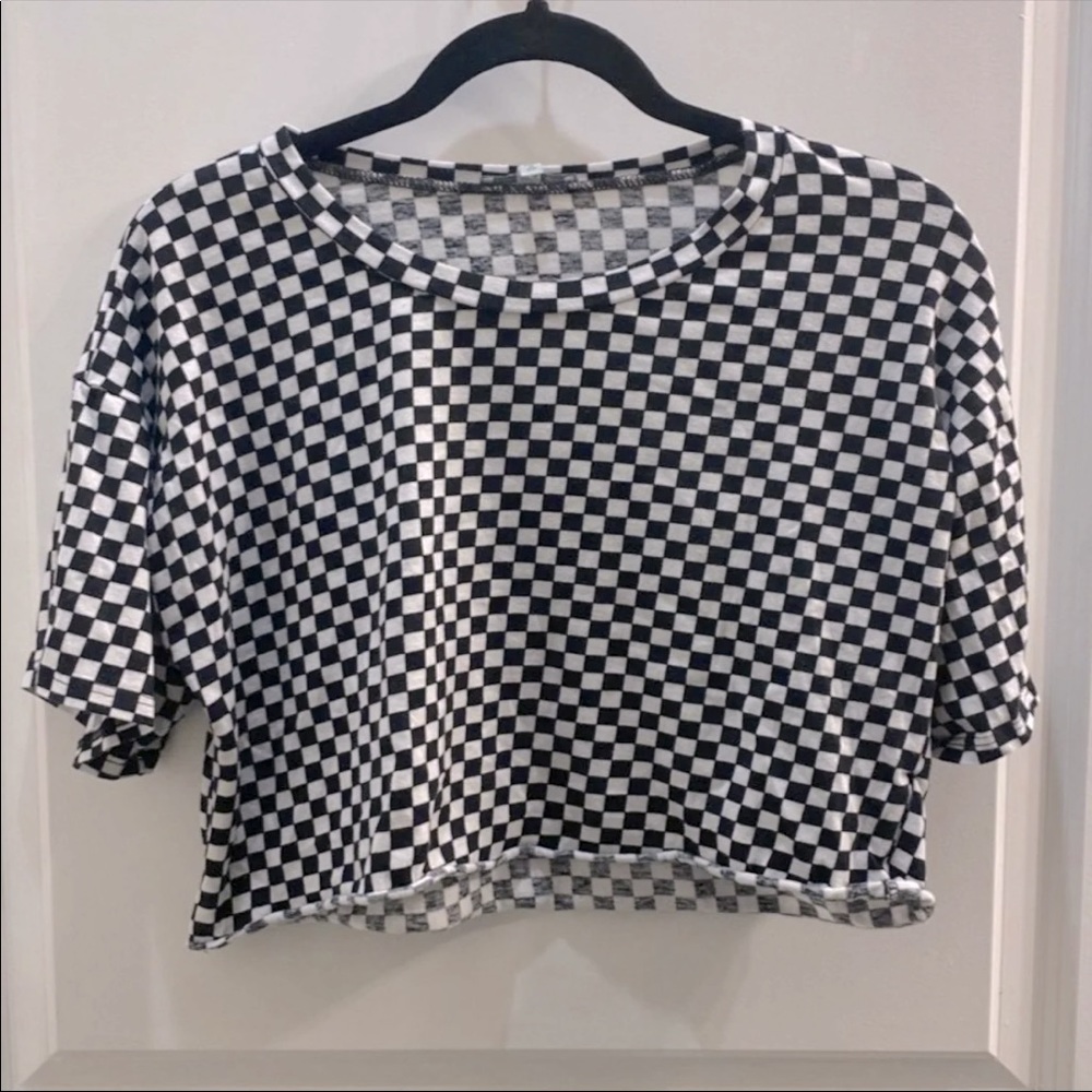Checkered Print Vintage Crop Top Shirt